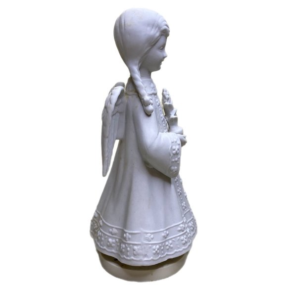 Music Box Angel Vintage Ceramic White Christmas - Picture 2 of 10
